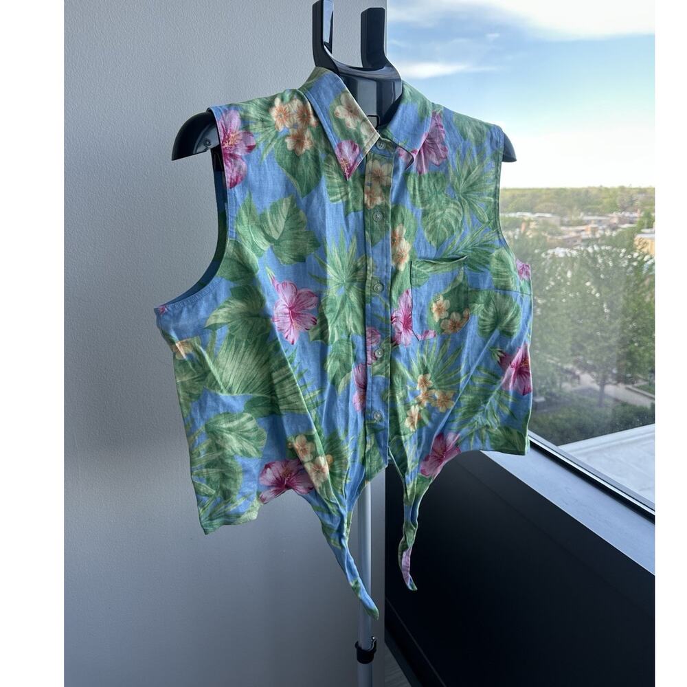 Lauren Ralph Lauren Floral Linen Cropped Button Sleeveless Top Size 16
